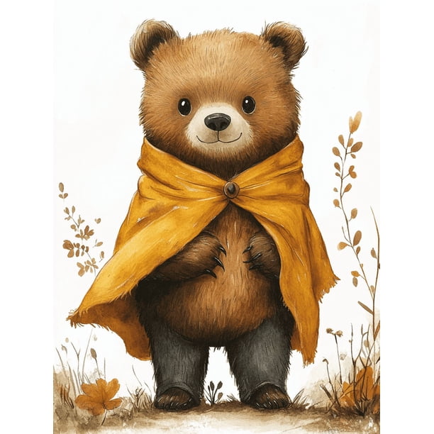 Qisvanset Framed Canvas Wall Art 12x16 Inch Brave Superhero Bear Woodland Nursery Wall Art