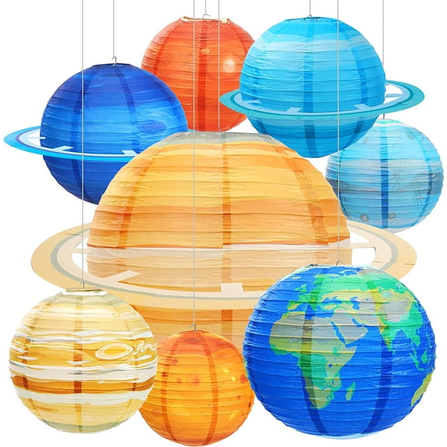 8 Uds. Linternas de planetas, sistema Solar, linterna de planetas para niños, decoraciones de fiesta en el espacio exterior, fiesta temática espacial, aula de cumpleaños