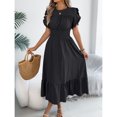 thumbnail image 7 of Women A Line Long Dress Short Ruffle Sleeve Casual Daily Wear Slim Fit Solid Color Round Neck S XL, 7 of 7