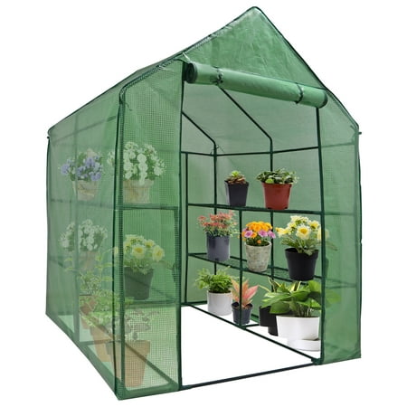 Zeny Walk-in Outdoor Patio Greenhouse - Grow Seeds, Plants, Flowers, Vegetables, Freestanding 3 Tiers 8-Shelf Gardening Green