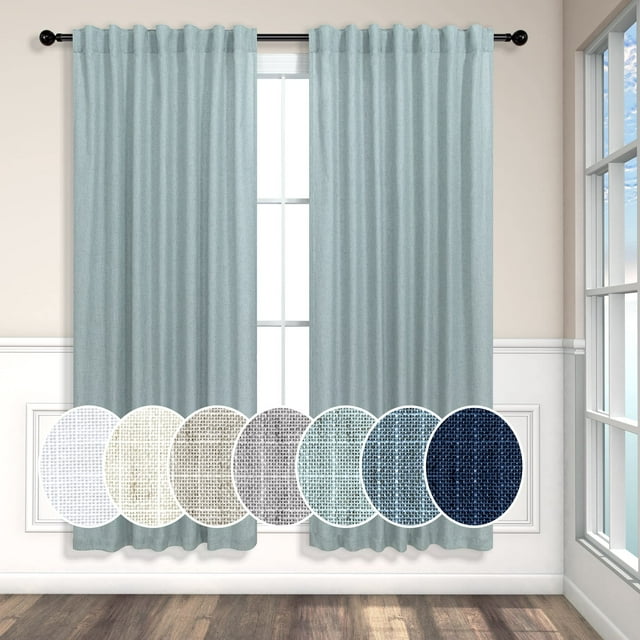 Cortinas Pitalk Seafoam, 132 x 160 cm, mezcla de lino, 2 paneles