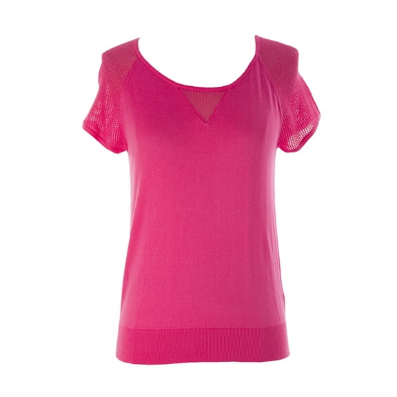 Women's Petite Mesh Inset Short Sleeve Sweater