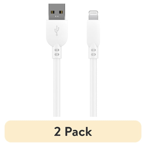 (2 pack) onn. Lightning to USB Cable 10' White for iPhone 14 or Older, AirPods, and iPad