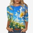 thumbnail image 2 of Nrmvnmi Womens Tops Casual 3/4 Sleeve Shirts Cute Cartoon Print Crew Neck Loose Casual Blouses Floral Print Tshirts Mothers Day Gifts, 2 of 5