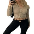 thumbnail image 3 of PENGXIANG Women Close-fitting Blouse Solid Color Turn-down Collar Long Sleeve Crop Tops, 3 of 5