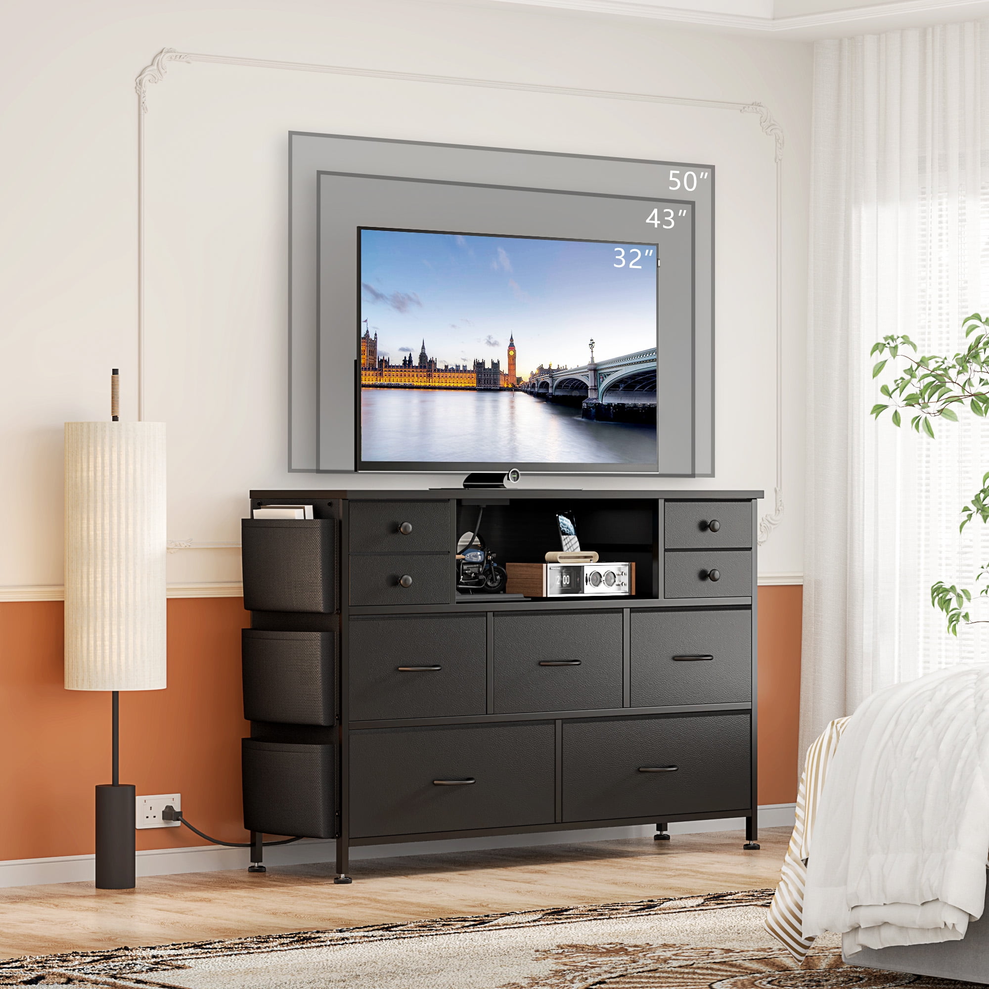 "GIKPAL 9Drawer Dresser with LED Lights, Power Outlets, Suitable for 50"" TV, Black"  (图5)