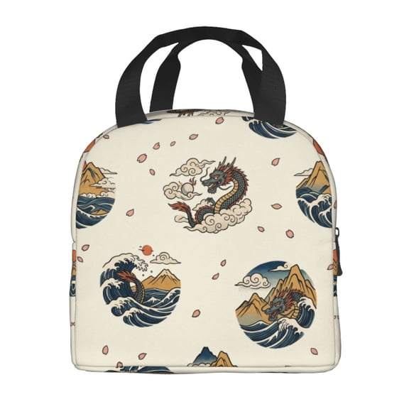 Dragon Lunch Bag Magic Cool Dragon Asian Reusable Lunch Tote Bag Insulated Thermal Cooler Container Bag For Back To Work Picnic Travel Fishing Beach