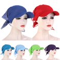 thumbnail image 5 of Fashion Bandana Ladies Brim Cap Beach Windproof Travel Solid Color Turban Cap Women Cap Sun Hat Headscarf RED, 5 of 8