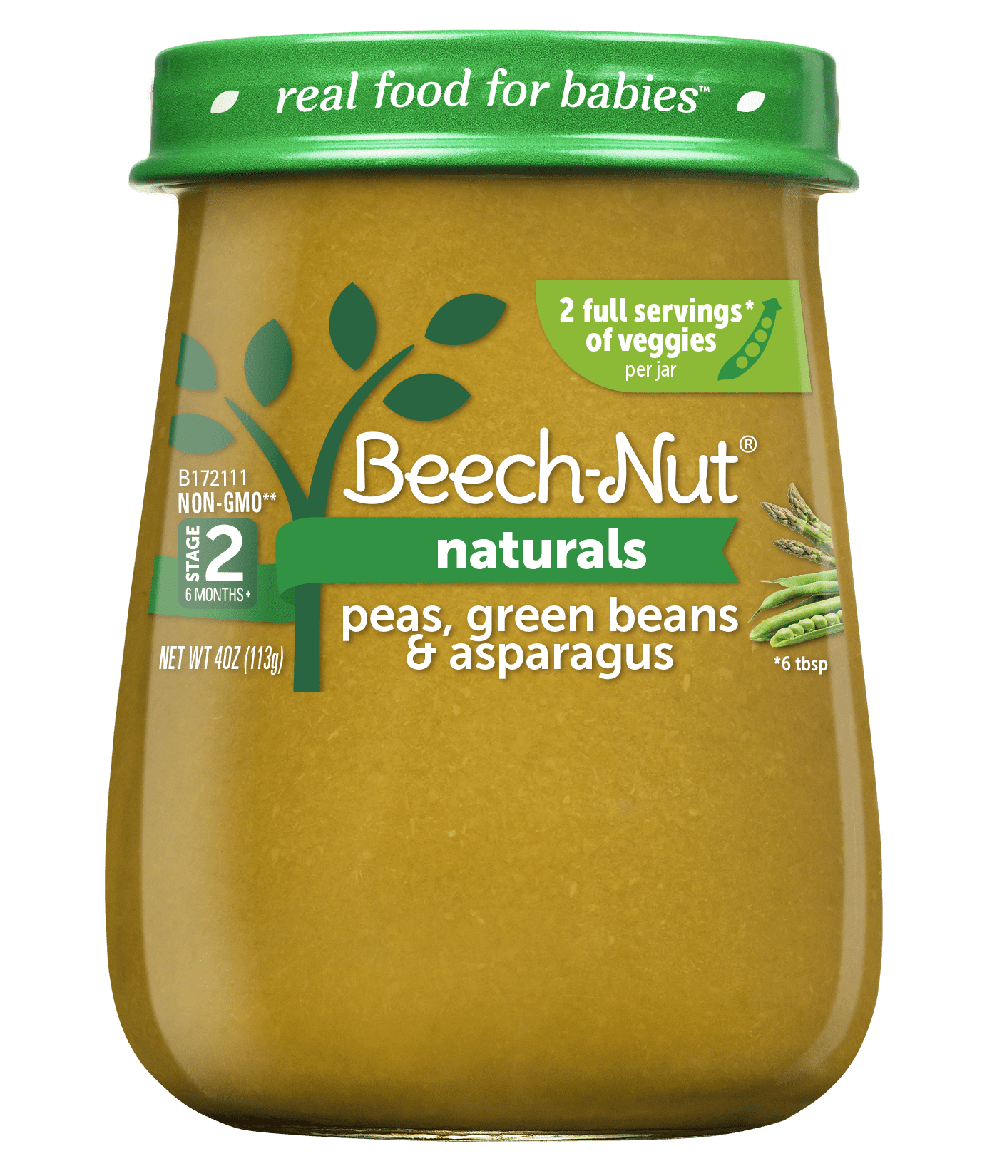 BeechNut Naturals Stage 2, Peas Green Beans & Asparagus Baby Food, 4
