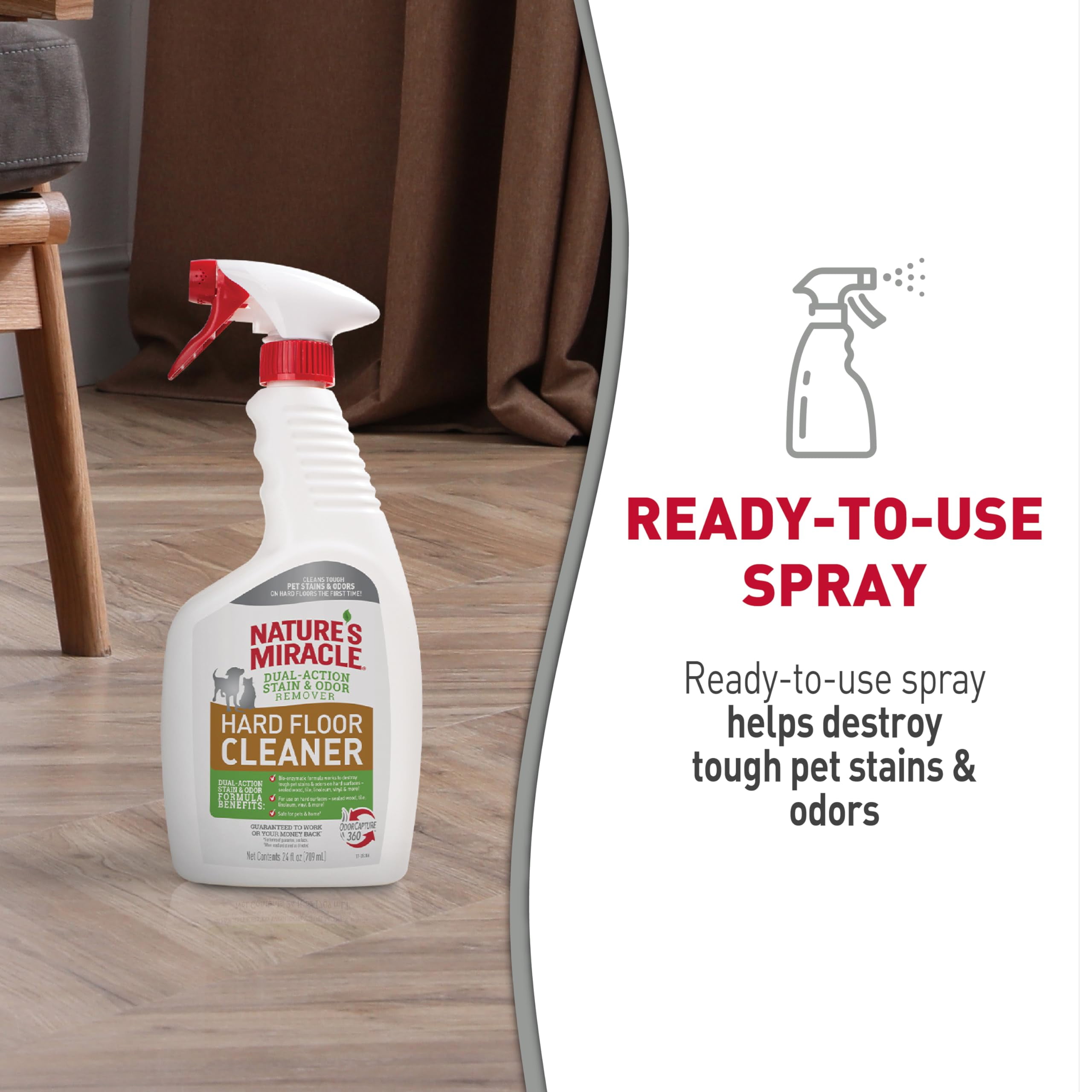 Nature's Miracle Hard Floor Cleaner, Dual-Action Dog & Cat Stain and Odor Remover, 24 oz