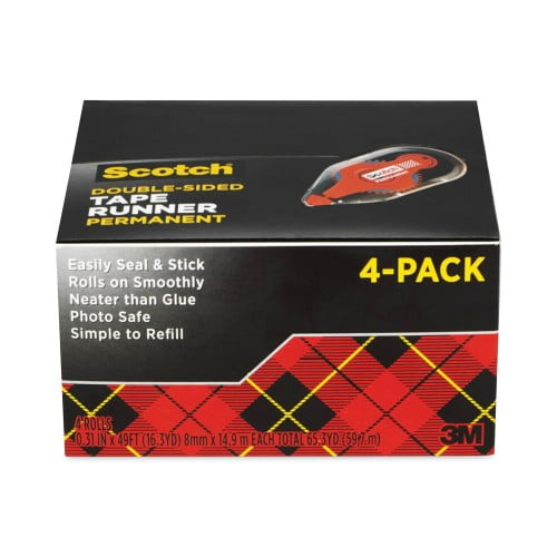New Scotch DoubleSided Adhesive Roller, 0.3" x 49 ft, Dries Clear, 4
