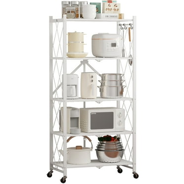 HONGGE Folding Shelf 5-Tier Foldable Storage Shelves with Wheels for Garage Kitchen, Basement, Pantry