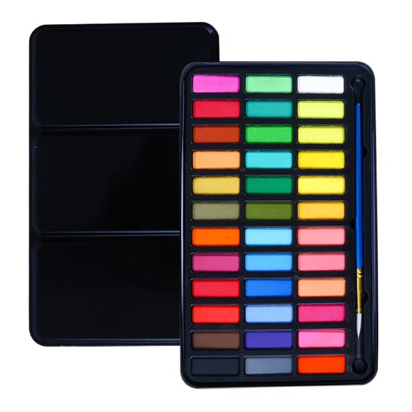 H&B 36-Color Portable Watercolor Painting Kit with Brush, Fountain Pens, and A5 Sketchbook - Ideal Gift for Artists and Beginners