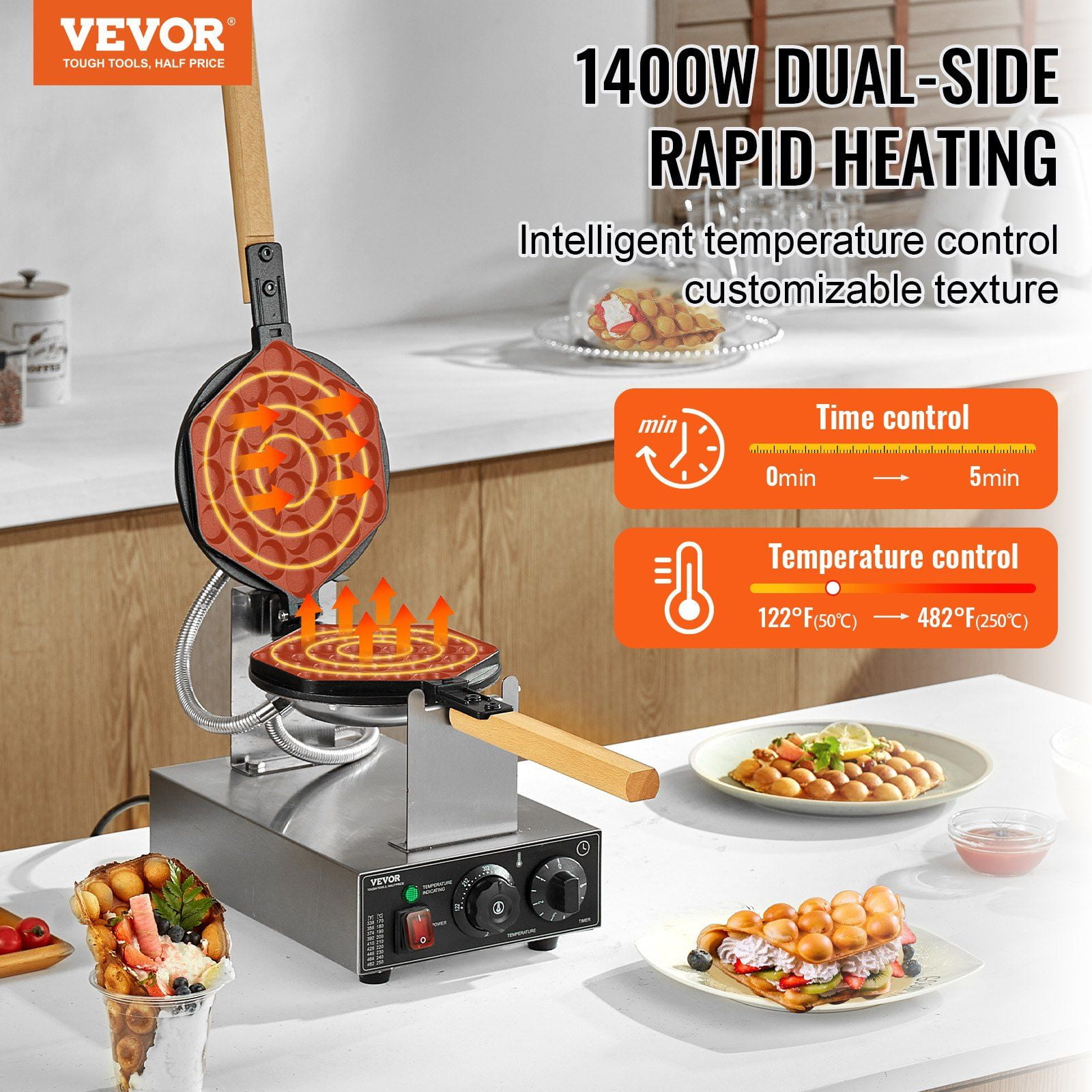 1400W High-Power Bubble Egg Waffle Maker Machine | Non-Stick Coating | Quick & Easy Hong Kong Style Pancakes