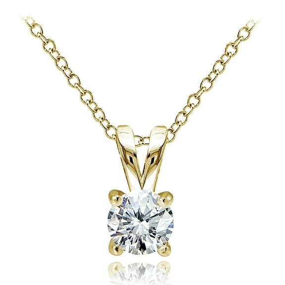 Gold Tone over Sterling Silver 1/2ct Cubic Zirconia 5mm Round Solitaire Necklace