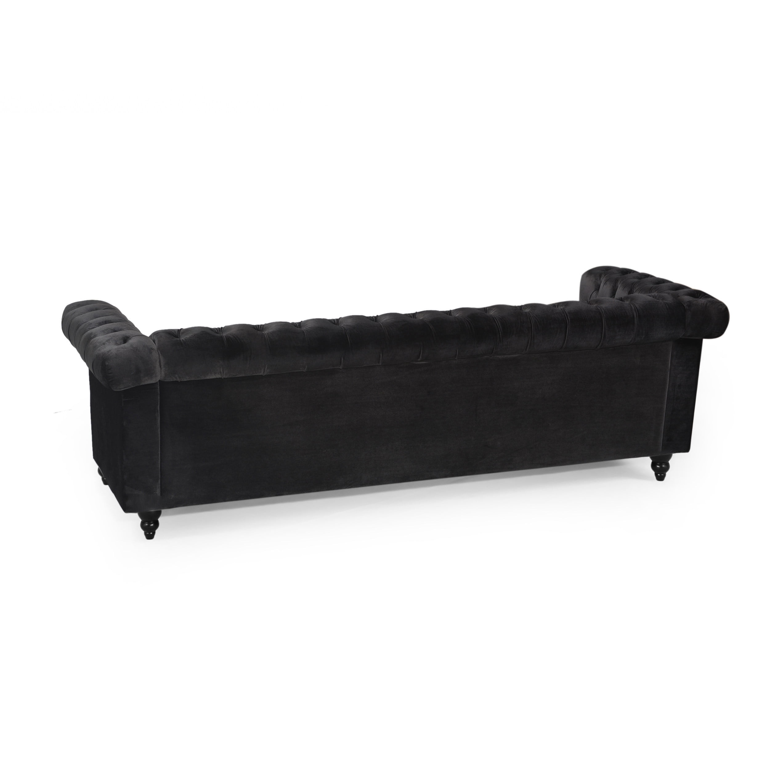 Noble House Kabella Botton Tufted Sofa, Black, Dark Brown