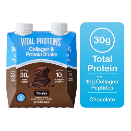 Vital Proteins Chocolate Collagen & Protein Shake, 30g Total Protein Including 10g Collagen Peptides, Collagen Support for Hair, Skin, Nails & Joints
