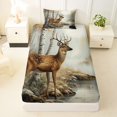 thumbnail image 3 of Castle Fairy Vintage Oil Paint Spotted Deer Twin Sheets 3pcs,Autumn Birch Creek Pine Bedding,Ochre Brown Cream,1 Fitted Sheet, 1 Flat Sheet and 1 Pillowcase, 3 of 6