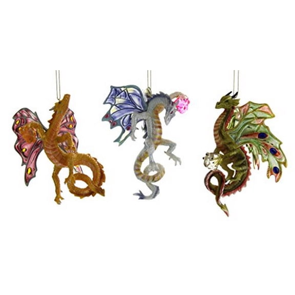 Dragons of the Crystal Cave Ornaments (Set of 3) Issue #17, Solstice, Night Seeker & Blaze
