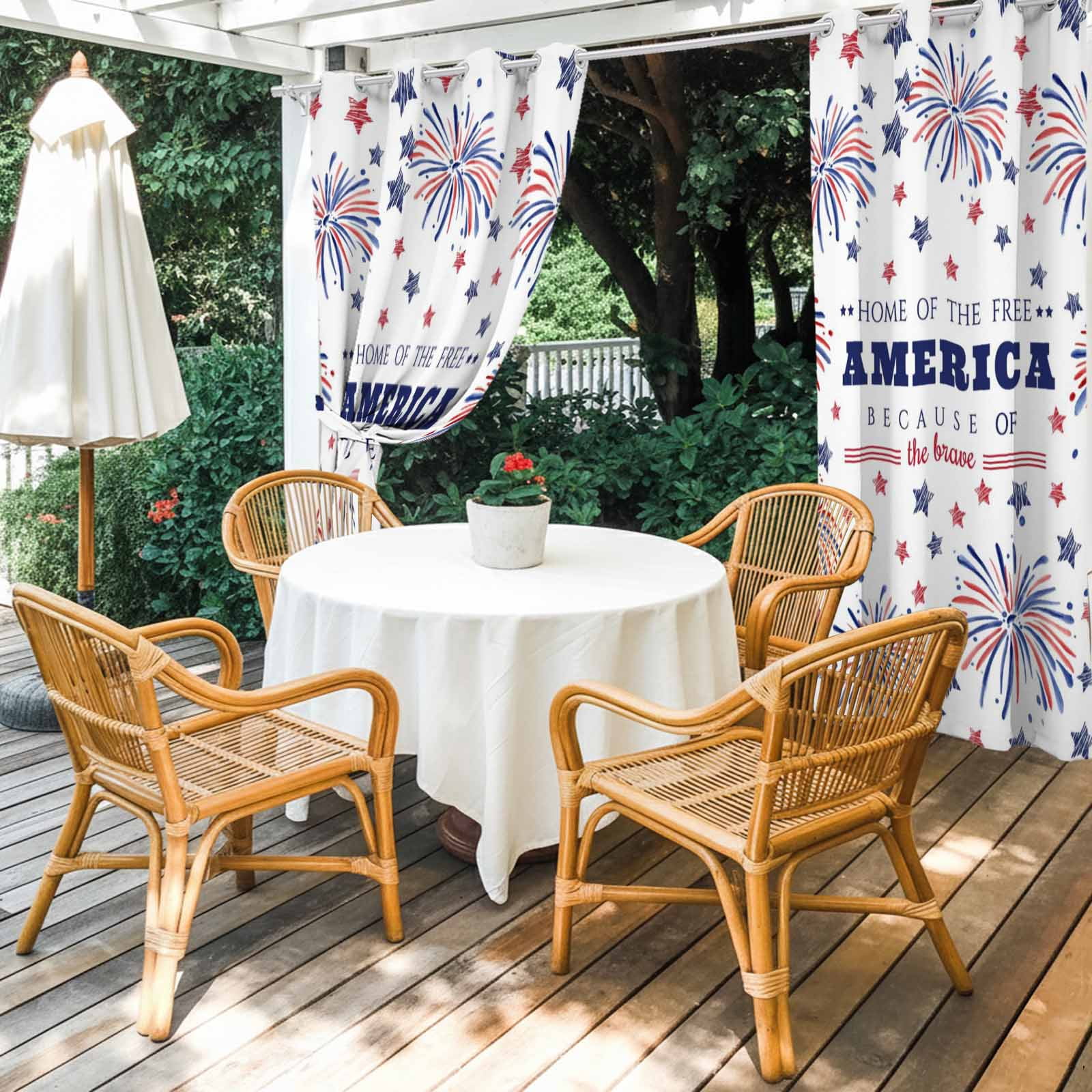 Independence Day Outdoor Curtains for Patio, America Fireworks Red Blue Navy Star Sunshade Privacy Drapes Grommet Waterproof Outside Curtains for Porch/Cabana/Balcony 54"x 108", 1 Panel