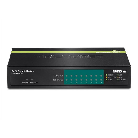 TRENDnet TPE TG80G GREENnet PoE+ Switch - Switch - 8 x 10/100/1000 (PoE+) - desktop - PoE+ - TAA Compliant