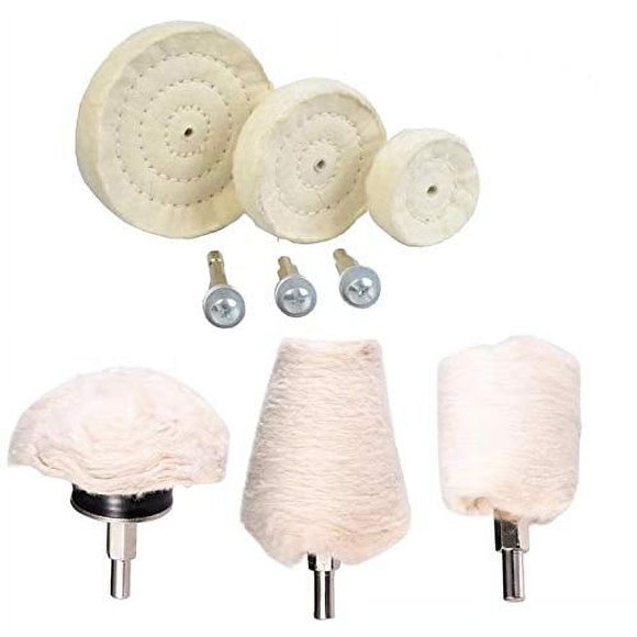 Roue de Polissage pour Perceuse - Roue de Polissage Blanche Cône/colonne/champignon/forme T 2/3/4 Pouces Tête de Broyage avec Manche 1/4 Pieds' pour Collecteur/aluminium/acier Inoxydable/chrome, 6 Pcs