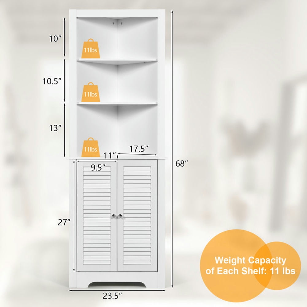 Finihen Bathroom Storage Cabinet, Bathroom Floor Cabinet, Free Standing Tall Bathroom Corner Storage Cabinet with 3 Shelves, for Bathroom, Living Room, Bedroom, Kitchen, White Finihen Bathroom Storage Cabinet, Bathroom Floor Cabinet, Free Standing Tall Bathroom Corner Storage Cabinet with 3 Shelves, for Bathroom, Living Room, Bedroom, Kitchen, White