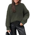 thumbnail image 1 of Women's Fall Sweaters Casual Long Sleeve Pullover Crewneck Ribbed Knit Jumper Tops Plain Blouse, 1 of 5