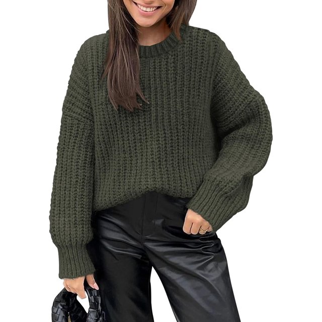 Women's Fall Sweaters Casual Long Sleeve Pullover Crewneck Ribbed Knit Jumper Tops Plain Blouse