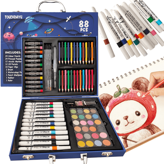 88 pcs Art Set for Painting Coloring Drawing,Luxury Portable Art Box (Blue), Art Supplies , Gift Kit