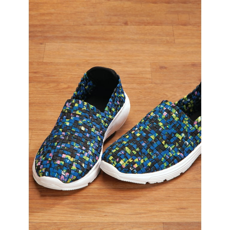 Silver Steps Comfort Flex Memory Foam Walking Shoe, Women's Slip-On  Sneaker, Blue Print, Size 9 