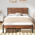 thumbnail image 1 of VECELO Full Size Metal Platform Bed with Wooden Headboard, Strong Metal Slats/No Spring Box Needed, Brown, 1 of 8