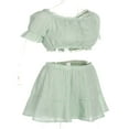 thumbnail image 4 of Robe Boho Femme Été Mini Robe Unie avec Épaules Dénudées Haut 2 Pcs Vêtements, 4 of 4