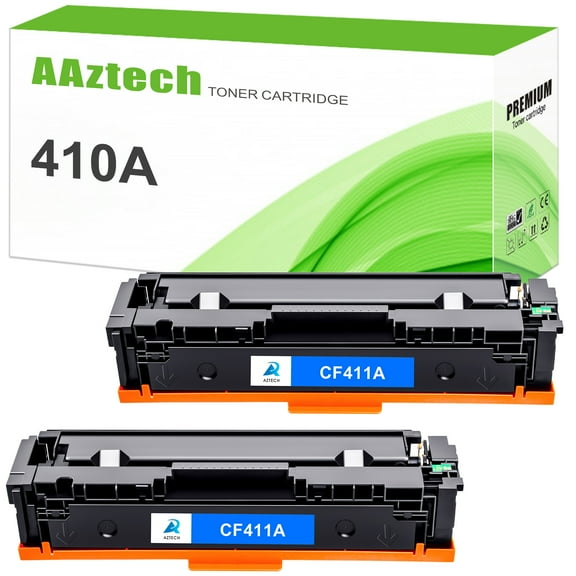 A Aztech 2-Pack Compatible Toner Cartridge for HP 410A CF411A Work with LaserJet Pro M452nw MFP M477fdw M477fdn M377dw M477fnw Printer (Cyan)