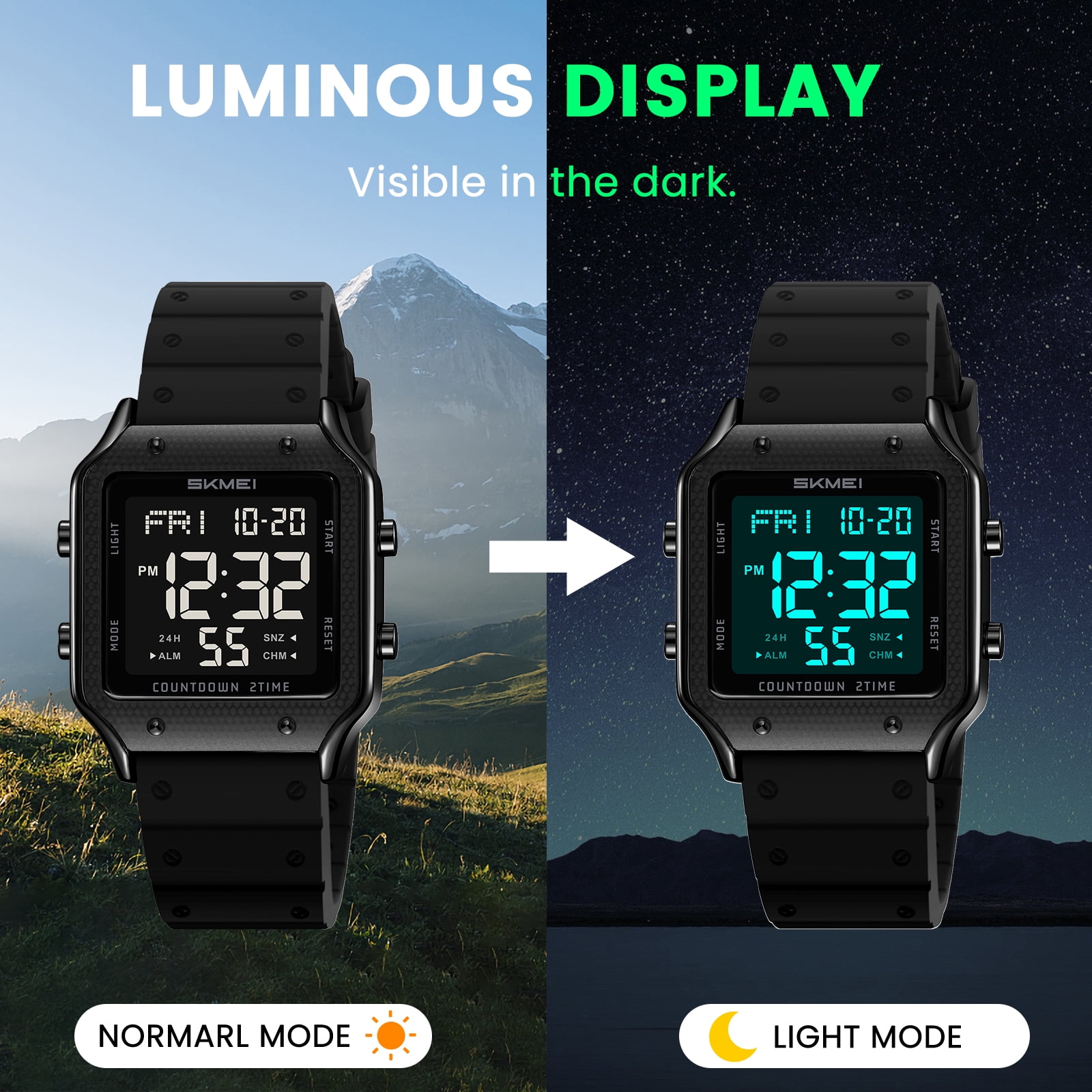 SKMEI Watches for Women Outdoor Sport Digital Watch Waterproof Chronograph Womens Wristwatch with Alarm/Back Light/Dual Time