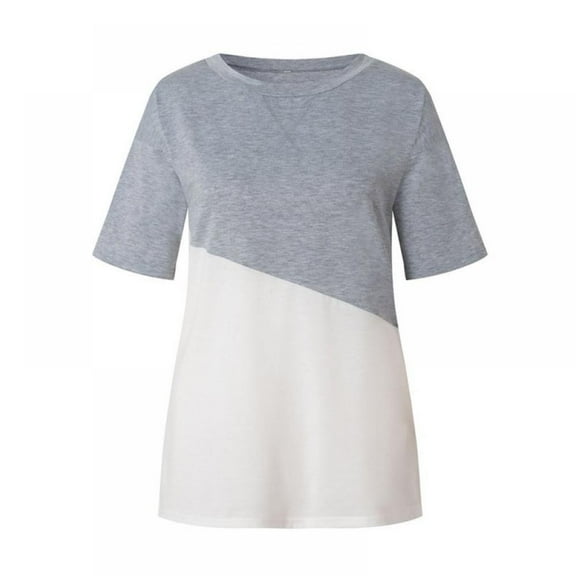 GOODLY Style Neckline Cross Color Matching Round Neck Hit Color Short-sleeved T-shirt Women