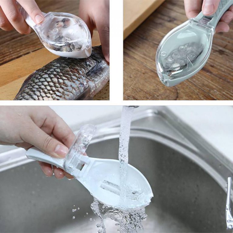 Plastic Fish Scales Graters Scraper Fish Cleaning Tool Scraping Scales  Device with Cover Home Kitchen Cooking Tools