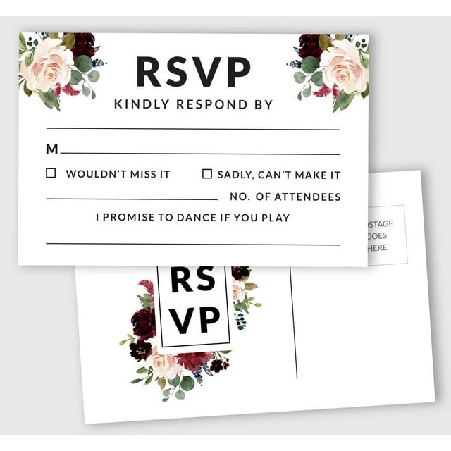 Inkdotpot RSVP Postcards (Set Of 50) 4"X6" Blank With Mailing Side,RSVP Reply Response Cards For Wedding Floral & Leaves Print Return Cards