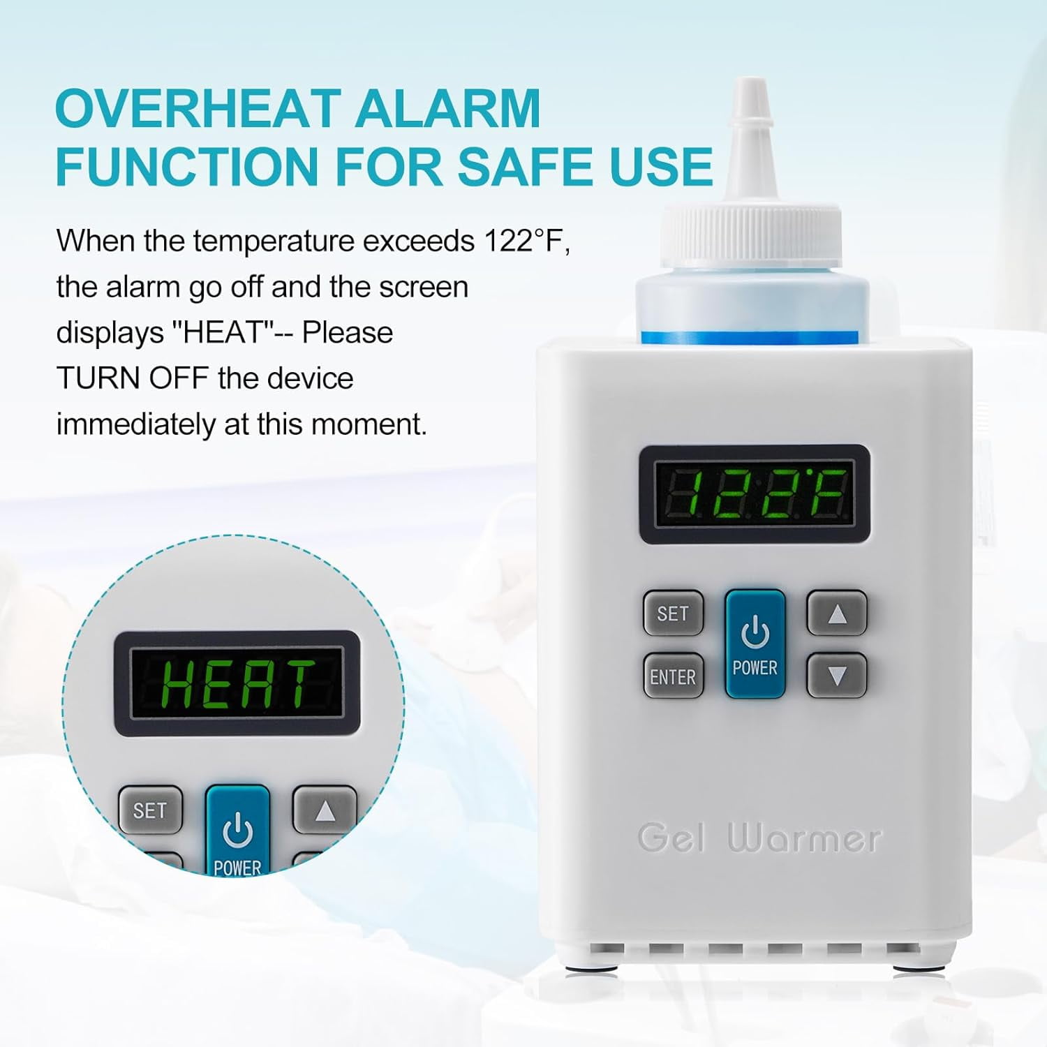 Electric Single-Bottle Gel Warmer, Adjustable Temperature (93-113℉) & Overtemperature Alarm, Inverted Gel Bottle Slot to Enhanced User Comfort