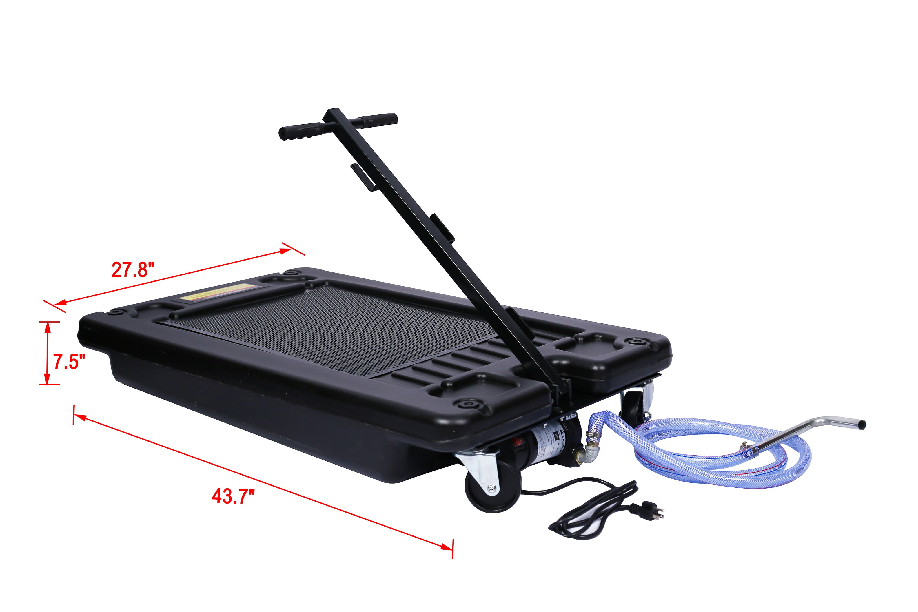 Low Profile Oil Drain Pan 17 Gallon Portable With Electric Pump And 8' Hose 