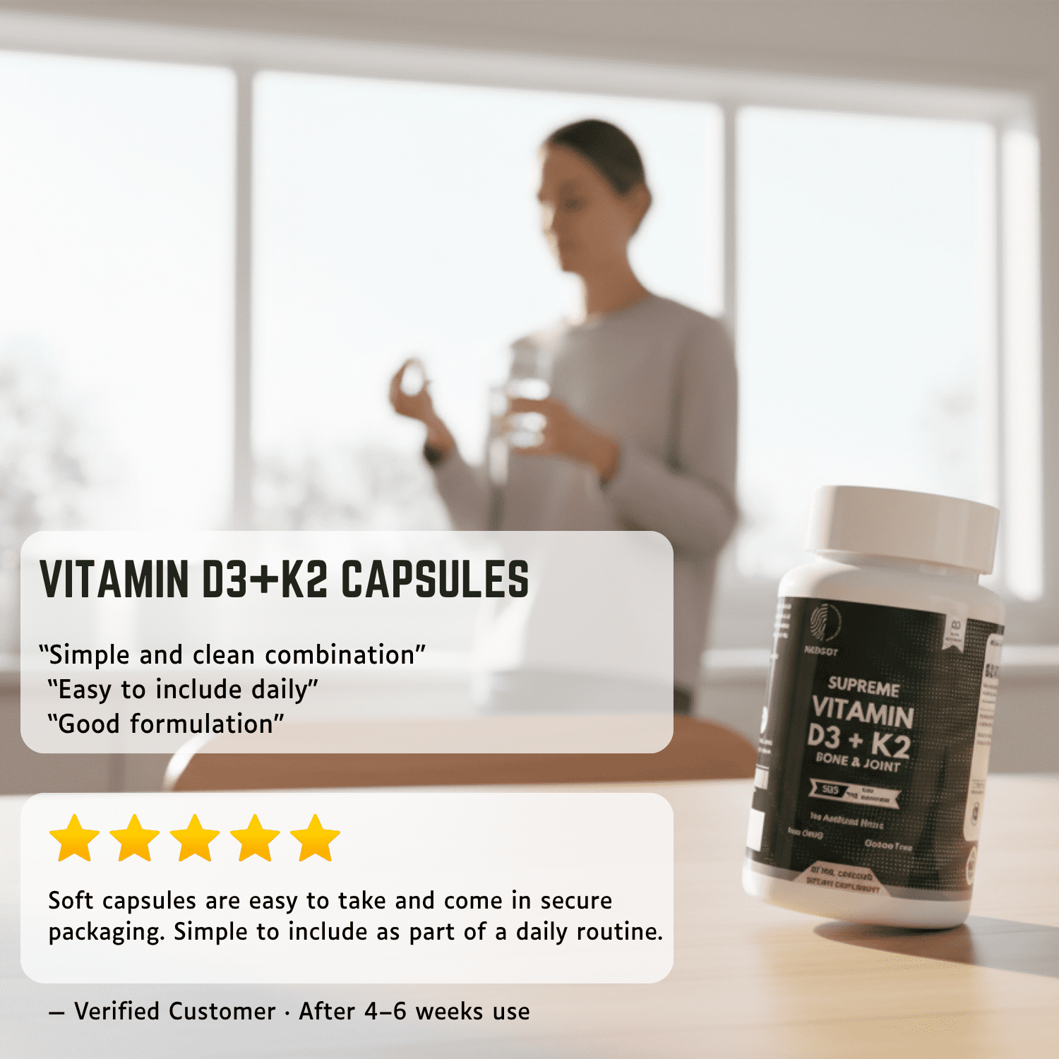 Heroot Vitamin D3 + K2 Capsules | 125 mcg D3 & 100 mcg K2 per Capsule | 120 Veg Capsules | 120 Servings | Daily Supplement