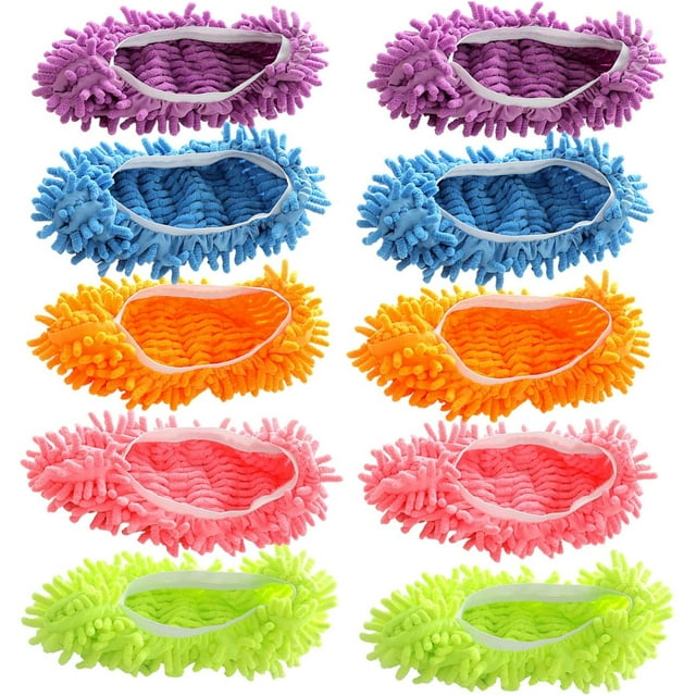 Doble multifuncional Duster Mop Slipper Shoe Cover Chenille Fiber Lavable Foot Socks Herramienta de limpieza de pisos Shoe Cover para baño, oficina, cocina, limpieza de pulido de la casa Ormromra LRWJ554