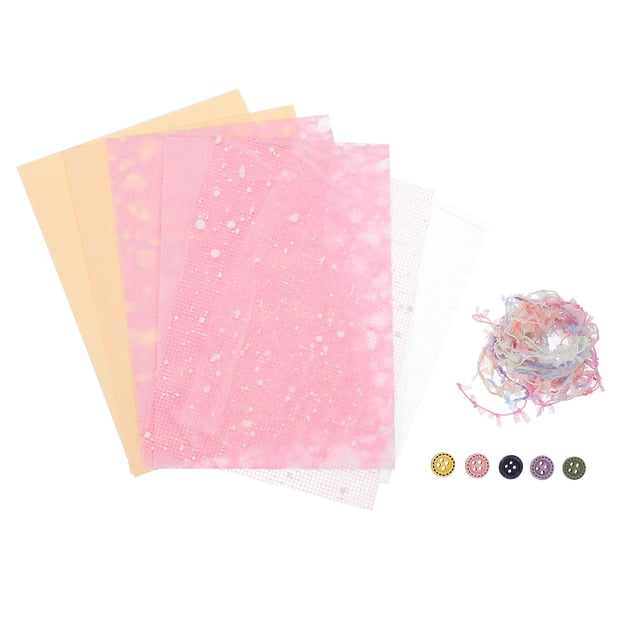 Uxcell 7 Sheets Scrapbook Textured Paper, Light Pink Dreamy Snow Handmade Craft Paper and Sewing Kit for Scrapbook Planner Book Card Junk Journal Supplies Card DIY Project, 3.9x5.5 Inch