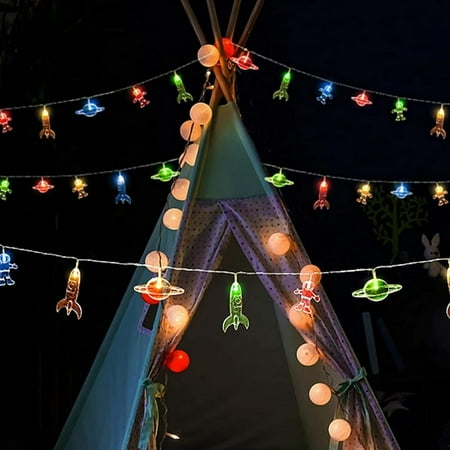 

10 LED Children s Room LED String Light 4.9FT Astronaut Spaceship Rocket Pendants Kids Bedroom String Lights Wall Window Nursery Christmas Patio Garden Holiday Party Lights - Multicolour
