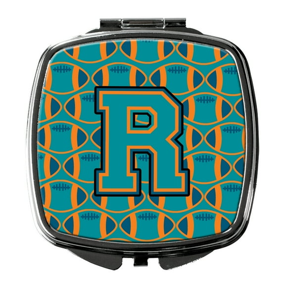 Letter R Football Aqua Orange and Marine Blue Compact Mirror CJ1063-RSCM