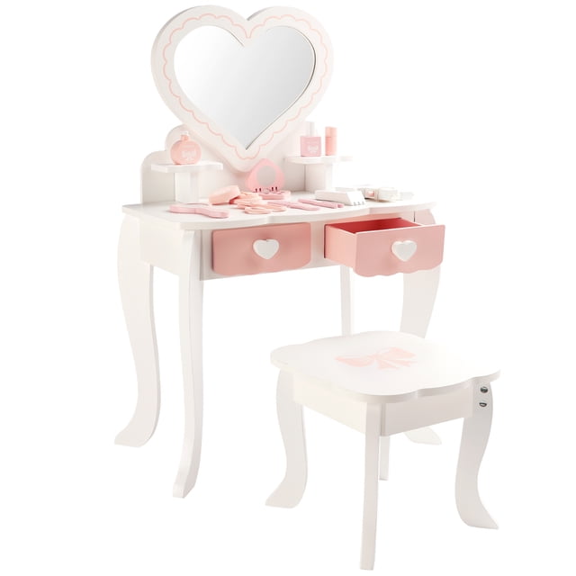 MotorGenic Kids Vanity Table Set with Mirror & Stool –Friendly, Safe Princess Dressing Desk & Makeup Play Gift for Girls