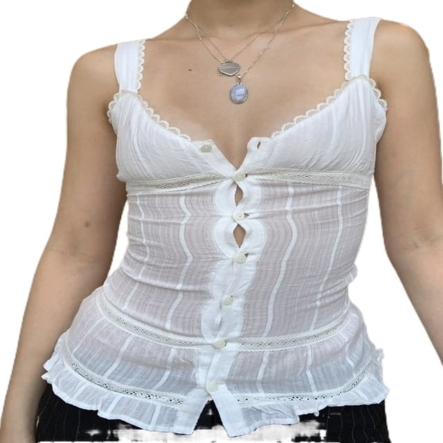 Débardeurs en Dentelle pour Femmes Sans Manches Ourlet Camisole