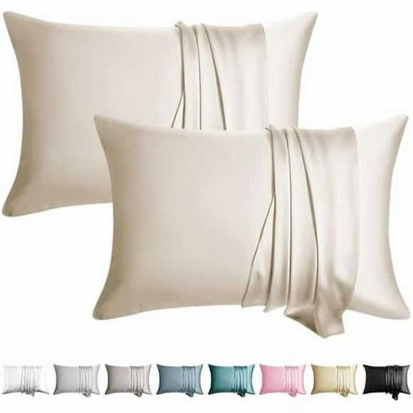 ccwmincc 100% Silk Pillowcase for Hair and Skin Toddler Size 2 Pack Mulberry Silk Pillow Case 13 x 18 Inches Highest 6A Silk Kids/Travel Pillow Cover Soft Breathable Cooling with Hidden Zipper, Beige