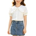 thumbnail image 2 of Odeerbi Camisa de Vestido de Algodón de Las Niñas Flor Bordado de Manga Corta Uniforme de La Escuela Con Bolsillo, 2 of 9