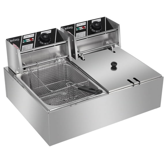 Double Cylinder Deep Fryer, 12.7QT 5000W Electric Fryer with Basket Countertop Oil Fryer